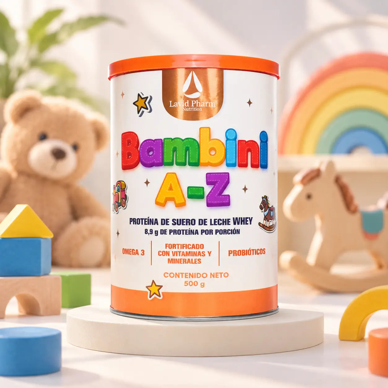 Bambini A-Z Lavid Pharm, alimento infantil con proteína de suero de leche, omega 3, probióticos, vitaminas y minerales
