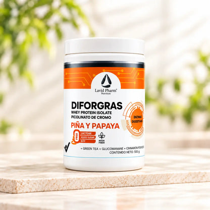 Diforgras | Proteína Whey con Fibra, Picolinato de Cromo, Piña y Papaya – 500 g