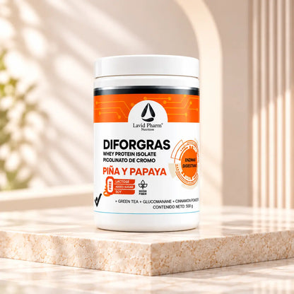 Diforgras Lavid Pharm 500 g con proteína whey, fibra, piña, papaya y picolinato de cromo.