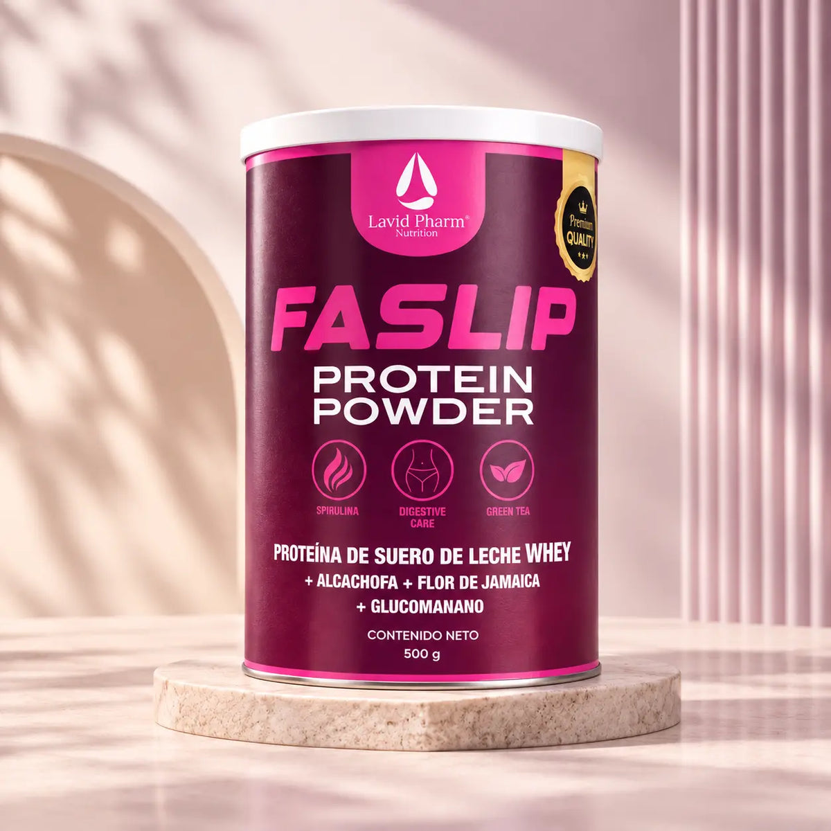 Faslip Lavid Pharm Protein Powder 500 g con proteína de suero de leche, alcachofa, flor de Jamaica y glucomanano