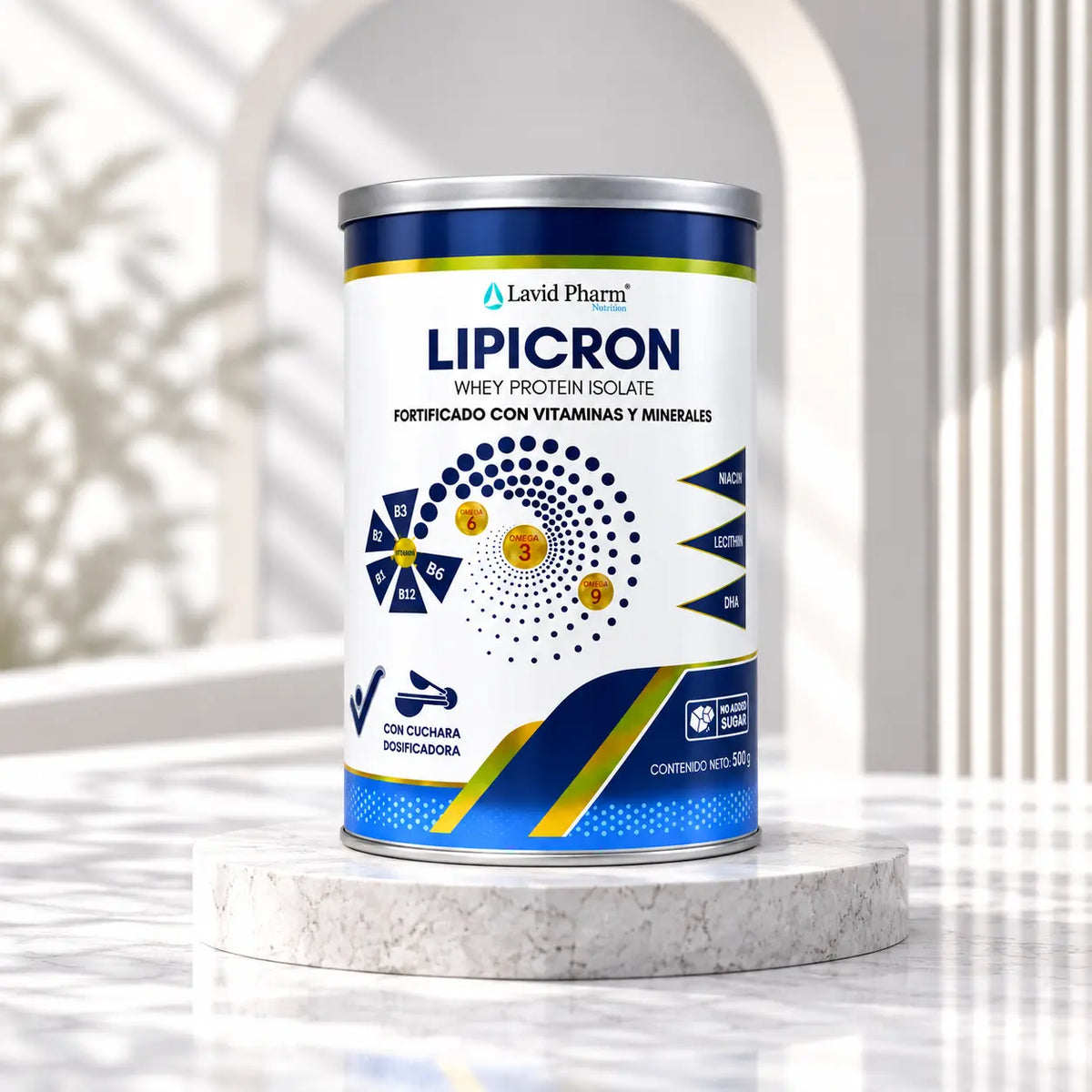 Lipicron Lavid Pharm 500 g proteína whey isolate fortificada con vitaminas, minerales y omega 3, 6 y 9