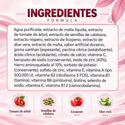 Ingredientes de Viarinta con tomate de árbol, semillas de calabaza, licopeno y aloe vera