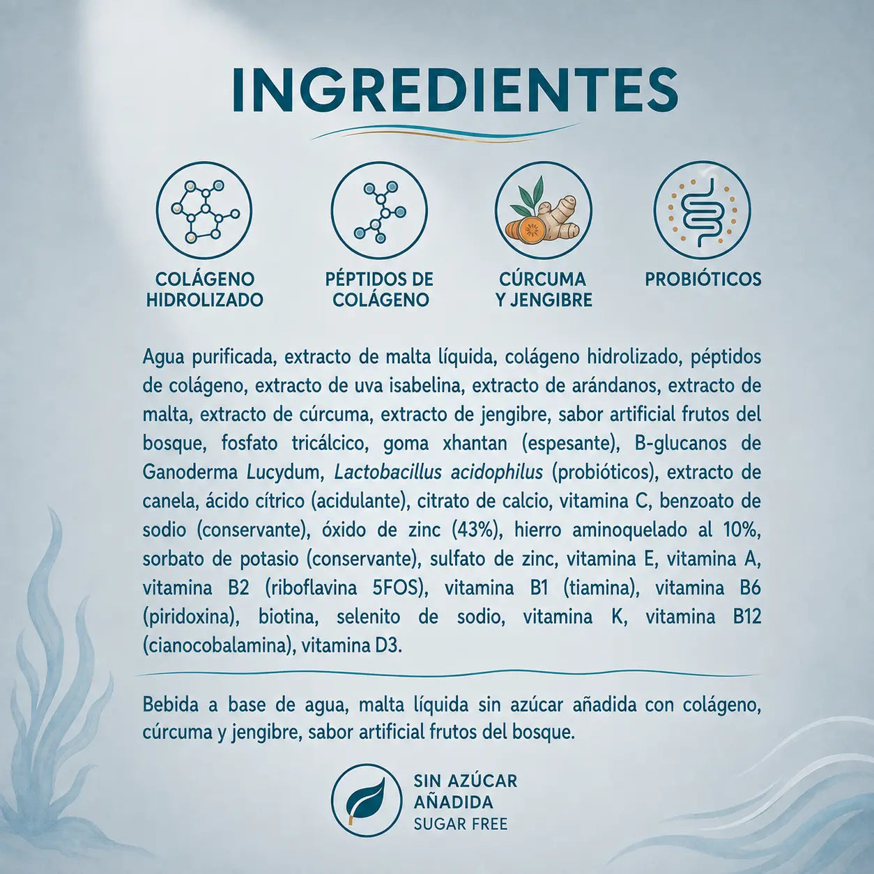 Gelitar-Art ingredientes con colágeno hidrolizado, péptidos de colágeno, cúrcuma y jengibre