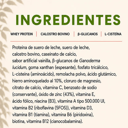 Ingredientes de Prosul Lavid Pharm con whey protein, calostro bovino, beta-glucanos y L-cisteína