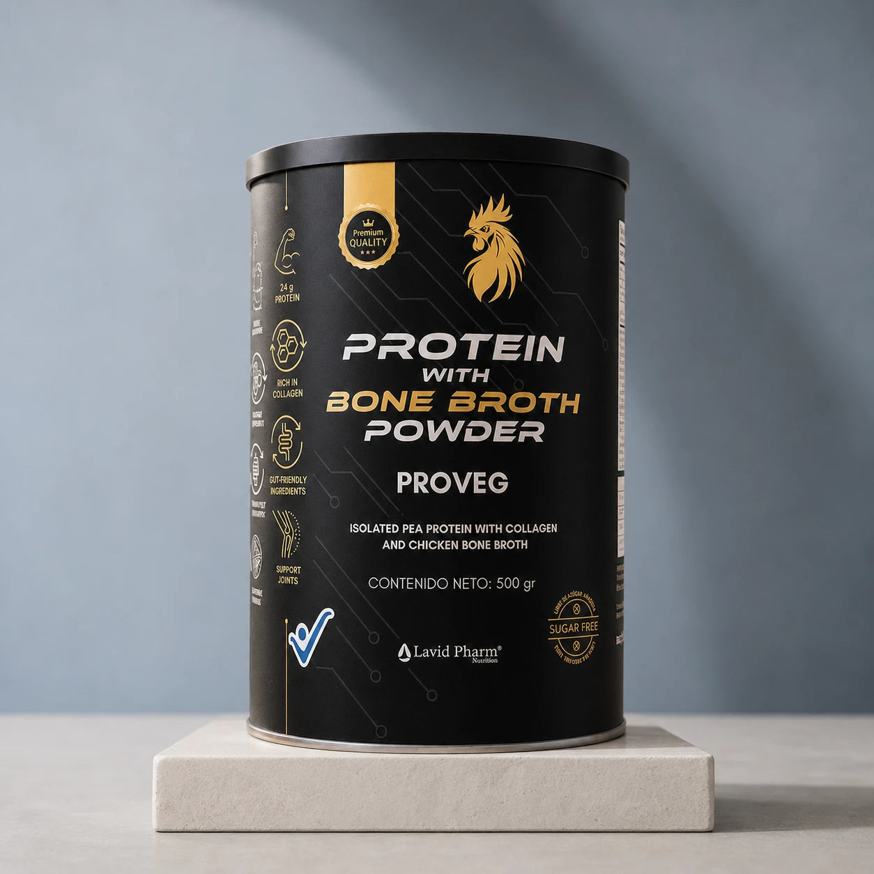 PROVEG proteína de arveja con colágeno y caldo de huesos de pollo, presentación de 500 g de Lavid Pharm