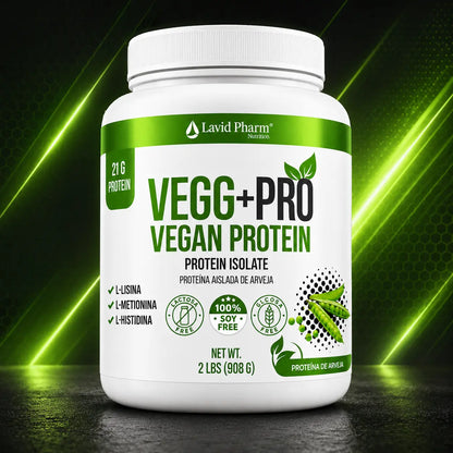 VEGG+PRO Vegan Protein Lavid Pharm, proteína aislada de arveja con 21 g de proteína por porción, presentación de 2 lb.
