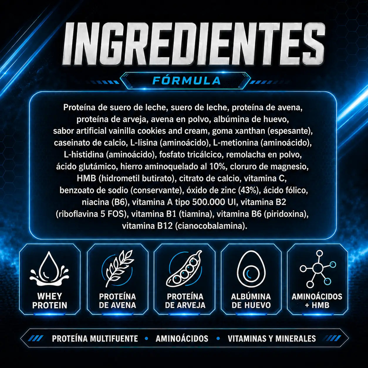 WHEY PROTEIN Lavid Pharm sabor vainilla cookies & cream, proteína fortificada con aminoácidos, HMB, vitaminas y minerales, presentación de 908 g.