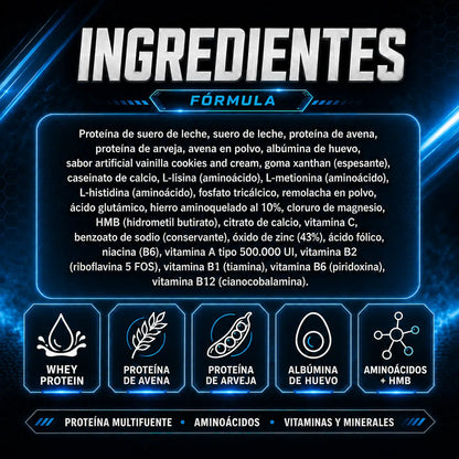 WHEY PROTEIN Lavid Pharm sabor vainilla cookies & cream, proteína fortificada con aminoácidos, HMB, vitaminas y minerales, presentación de 908 g.
